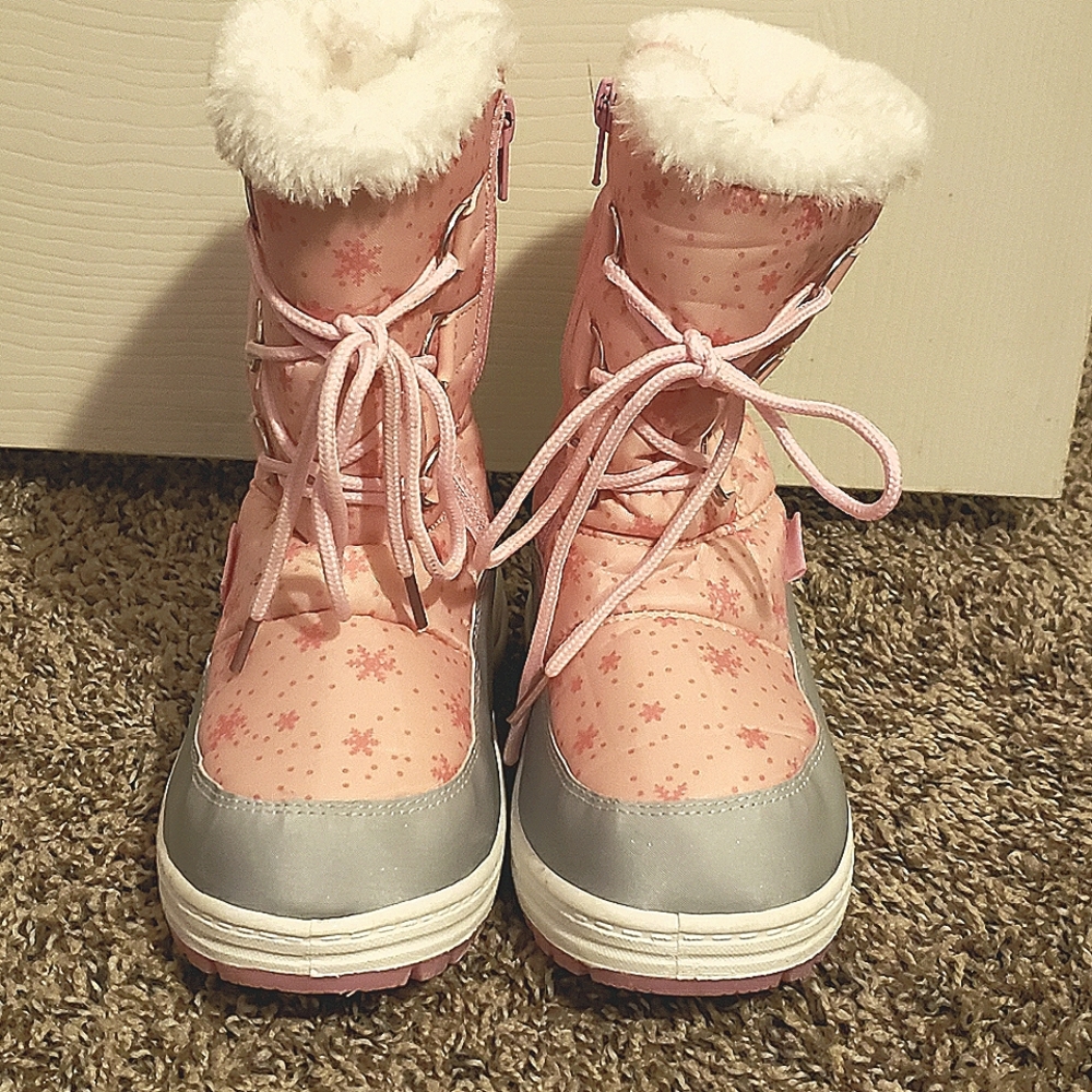 Girls Pink & Gray Snow Boots - Size 1